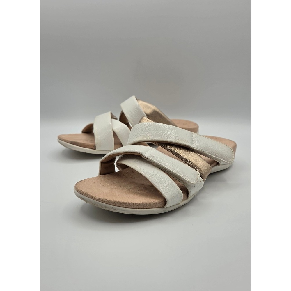 Vionic Hadlie Women's Sandals 8 White Gold Patent Leather Orthotic Slide Comfort
